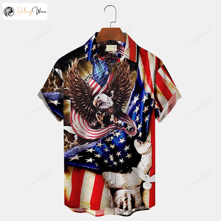 American Flag Eagle Hawaiian Shirt for Men – Casual Plus Size Apparel