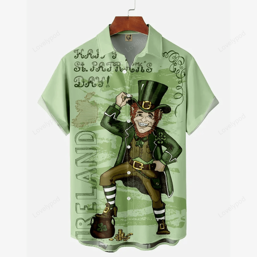 Get Lucky on St Patrick s Day with Men s Irish Leprechaun Hawaiian Shirt – Perfect Gift!