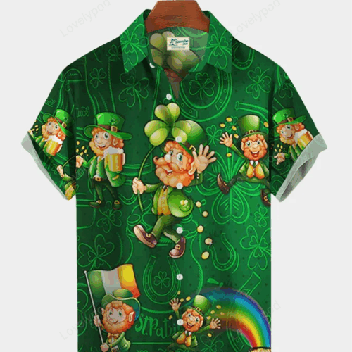 Get Lucky on St Patrick s Day with Men s Irish Leprechaun Hawaiian Shirt – Perfect Gift!