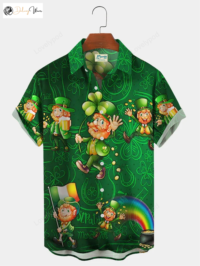 Get Lucky on St Patrick s Day with Men s Irish Leprechaun Hawaiian Shirt – Perfect Gift!