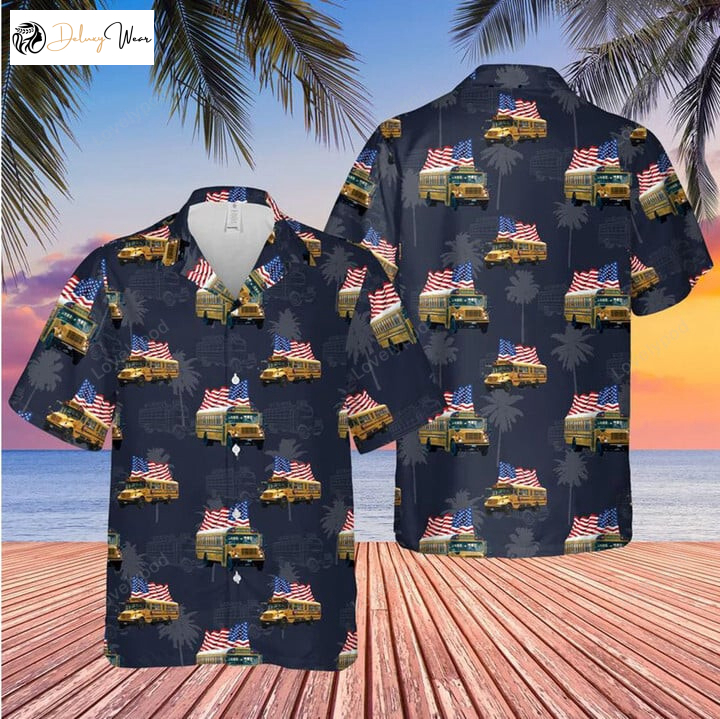 Men s School Bus Hawaiian Shirt – Summer Gift for Driver Dad & Grandpa
