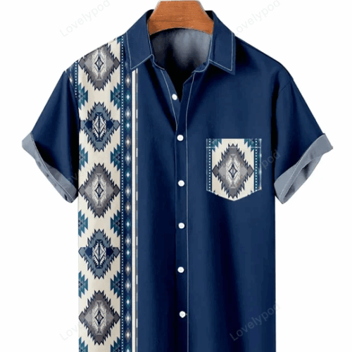 Stylish Men s Ethnic Patchwork Hawaiian Shirt – Simple & Casual Design