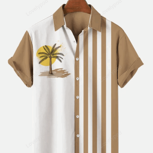 Stylish Men s Vintage Palm Tree Print Hawaiian Shirt – Casual Short Sleeve Design