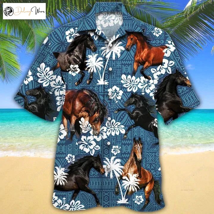 Morgan Horse Lovers Blue Tribal Hawaiian Shirt Cow Aloha Shirts for Men & Women