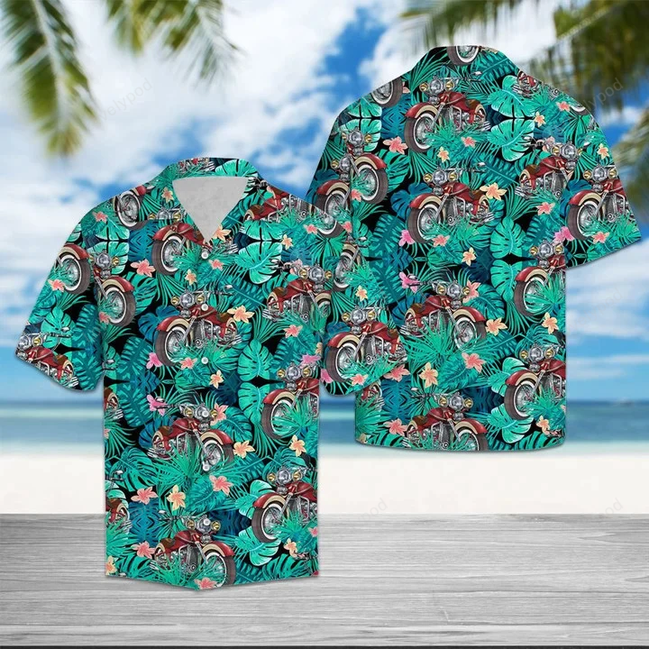 Motorbike Tropical Palm Tree Leaves Aloha Hawaiian Shirt – Summer Aloha Hawaii Men Women