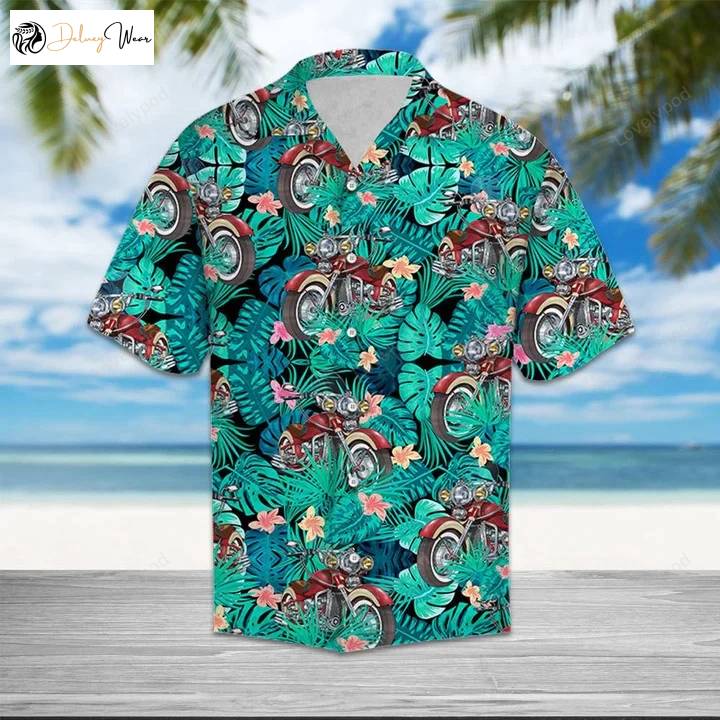 Motorbike Tropical Palm Tree Leaves Aloha Hawaiian Shirt – Summer Aloha Hawaii Men Women