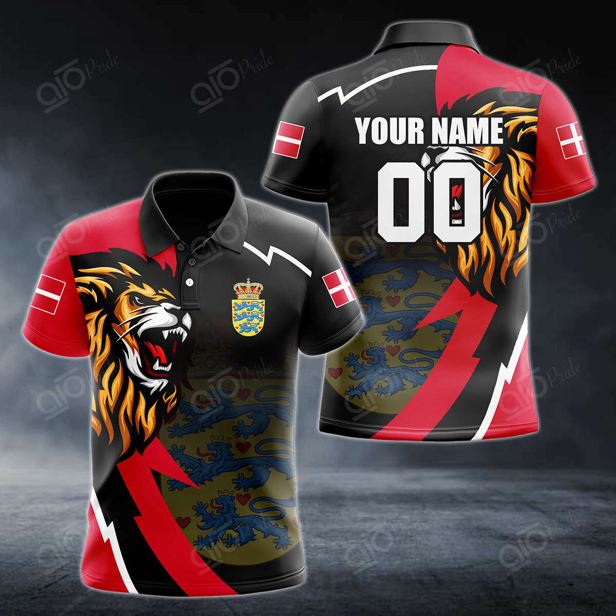 New Custom Name Denmark Lion Lightning 3D Polo Shirt For Men Sport Gift For Men Sport Gift
