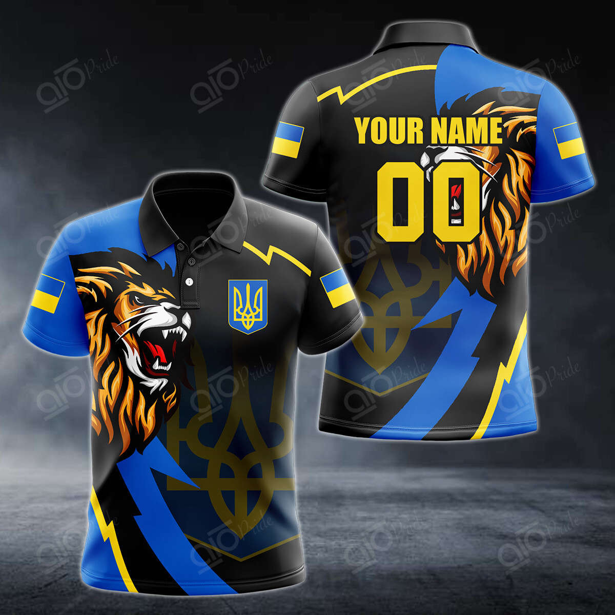 New Custom Name Ukraine Lion Lightning 3D Polo Shirt For Men Sport Gift For Men Sport Gift