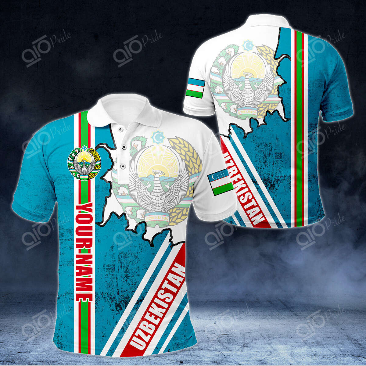 New Custom Name Uzbekistan Grunge Texture 3D Polo Shirt For Men Sport Gift For Men Sport Gift