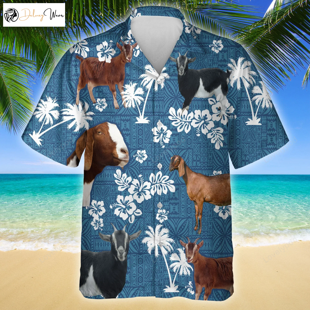 Stylish Nubian Goat Blue Tribal 3D Hawaiian Shirt – All Over Printed Shop Now!