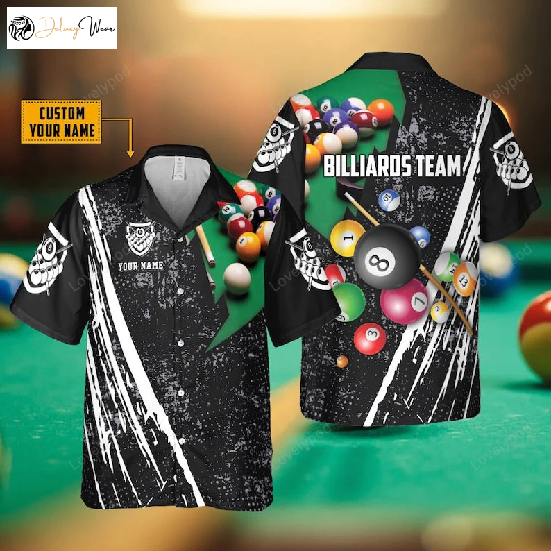 Custom Billiards Team Hawaiian Shirt – Personalized All Over Print 3D Design