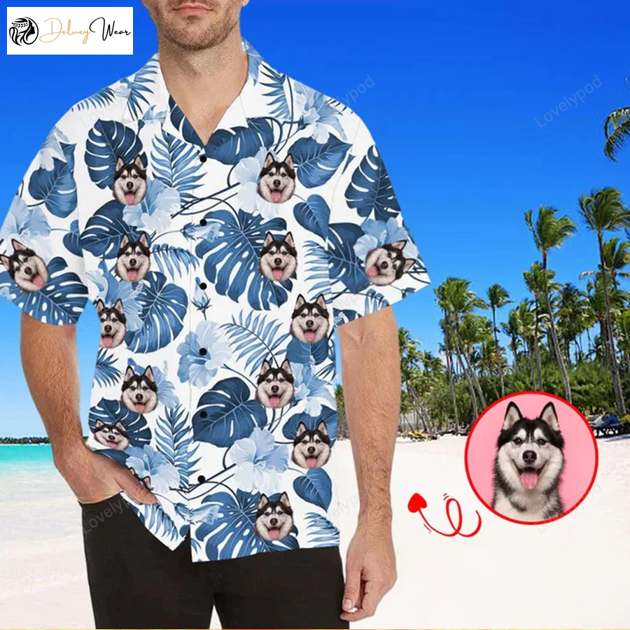 Custom Dog Face & Hawaiian Shirts: Personalized Floral Aloha for Men