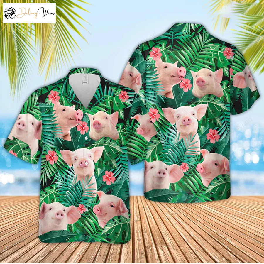 Pig 3D Hawaiian Shirt: Tropical Farm Lover Gift for Him – Men s Hawaiian Shirts