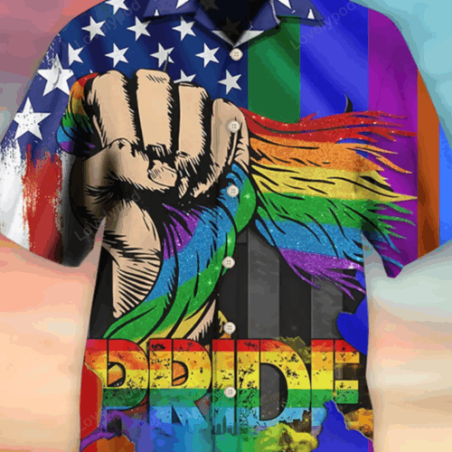 Pride 2023 American Flag Men s Shirt: LGBT Hawaiian Summer Shirt
