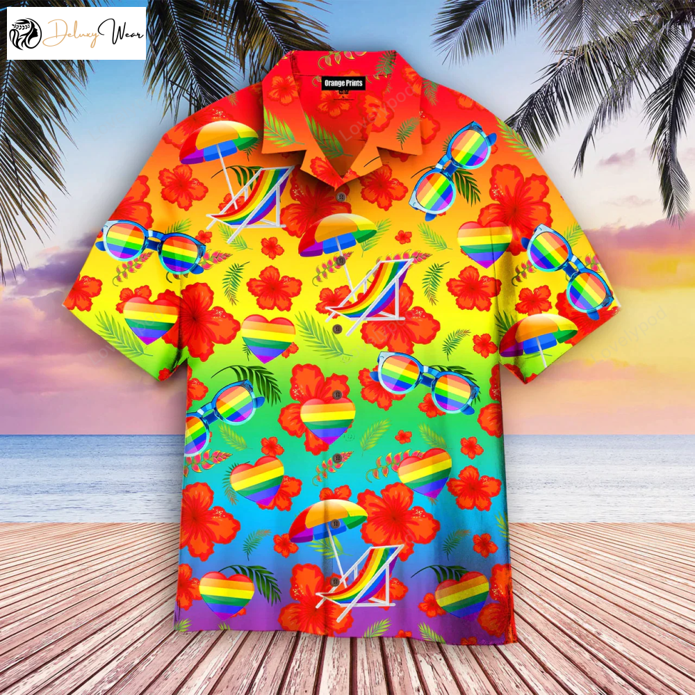 Pride Month Hawaiian Shirt: LGBT Flag Hibiscus Design – Perfect Lesbian Gay and LGBT Shirt