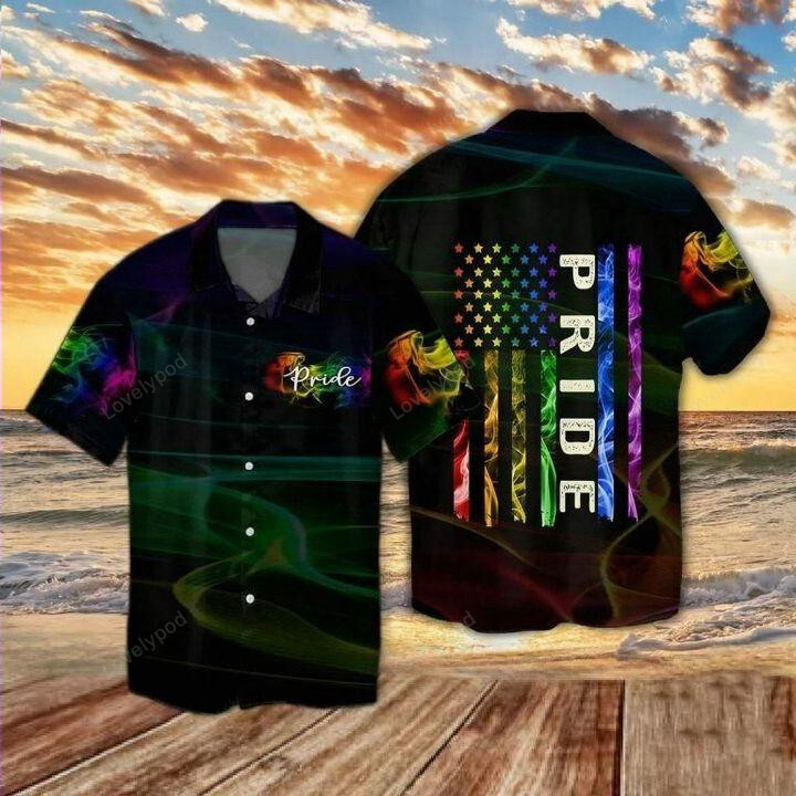 Custom Rainbow Bee Hibiscus LGBT Pride Hawaiian Shirt Gift for Men Women Fans – Personalized Names