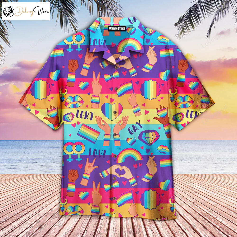 Rainbow LGBT Rights Symbols Hawaiian Shirt – Stylish LGBT Lesbian and Gay Shirt