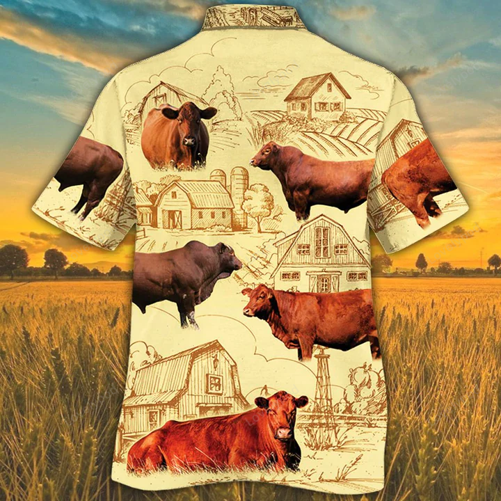 Red Angus Cattle Hawaiian Shirt – Farm Cow Aloha Short Sleeve for Men & Women