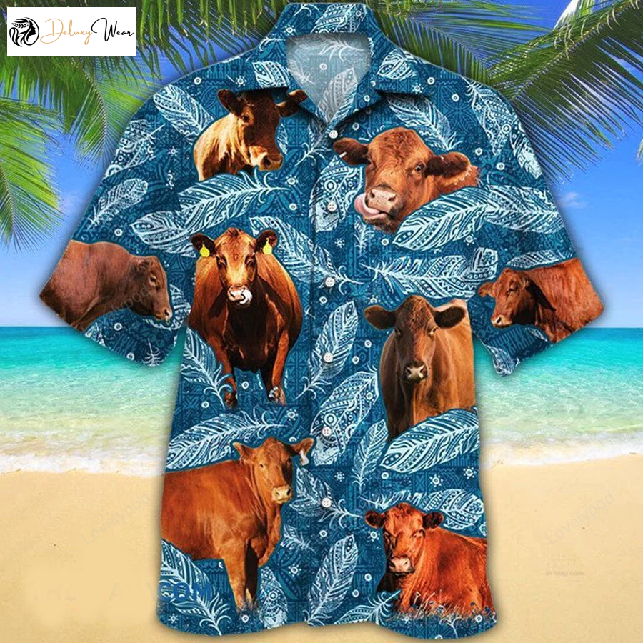 Red Angus Cattle Lovers Blue Feather Hawaii Hawaiian Shirt Shop Now for Unique Western Style!
