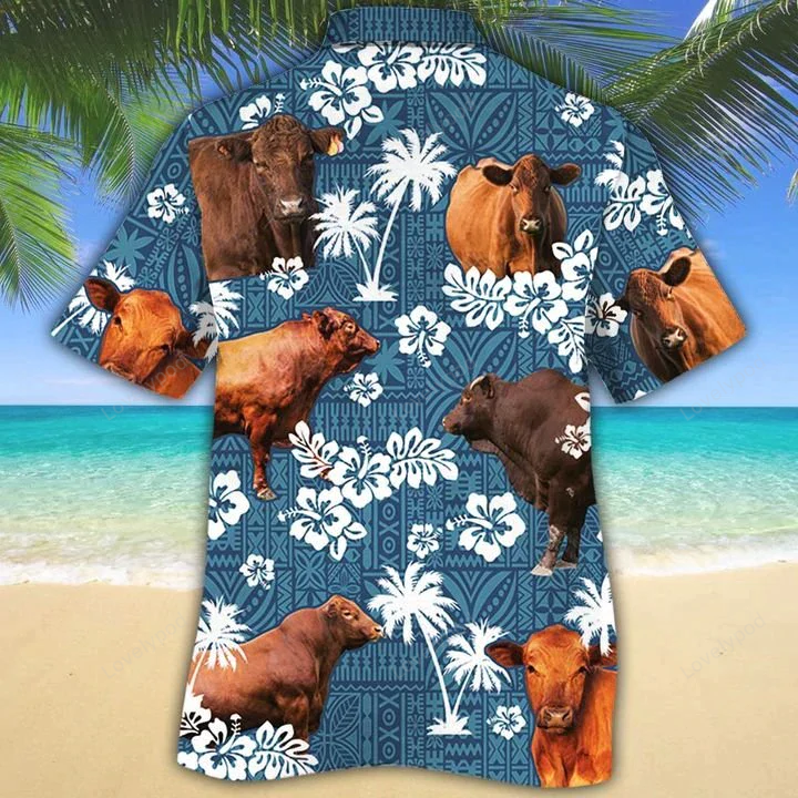Red Angus Cattle Lovers Blue Hawaiian Shirt – Hawaiian Shirts for Men & Women