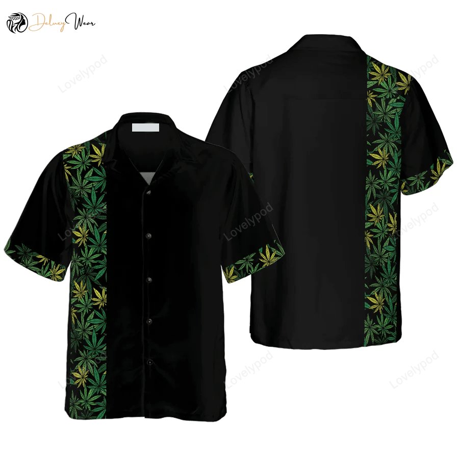 Retro Cannabis Hawaiian Shirt: Colorful Men s Aloha Shirt with Marijuana Leaves