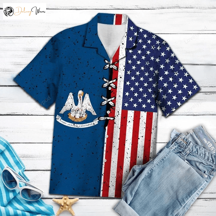 Retro Louisiana USA Flag Hawaiian Shirt – Stylish Summer Men s & Women s Apparel