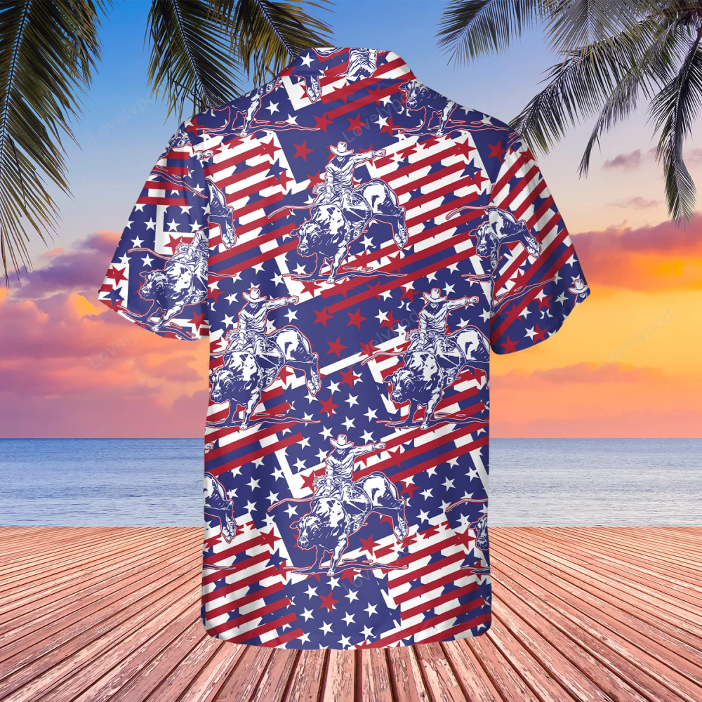 Patriotic American Flag Hawaiian Shirt – Cowboys Button Down Beach Dress Shirts