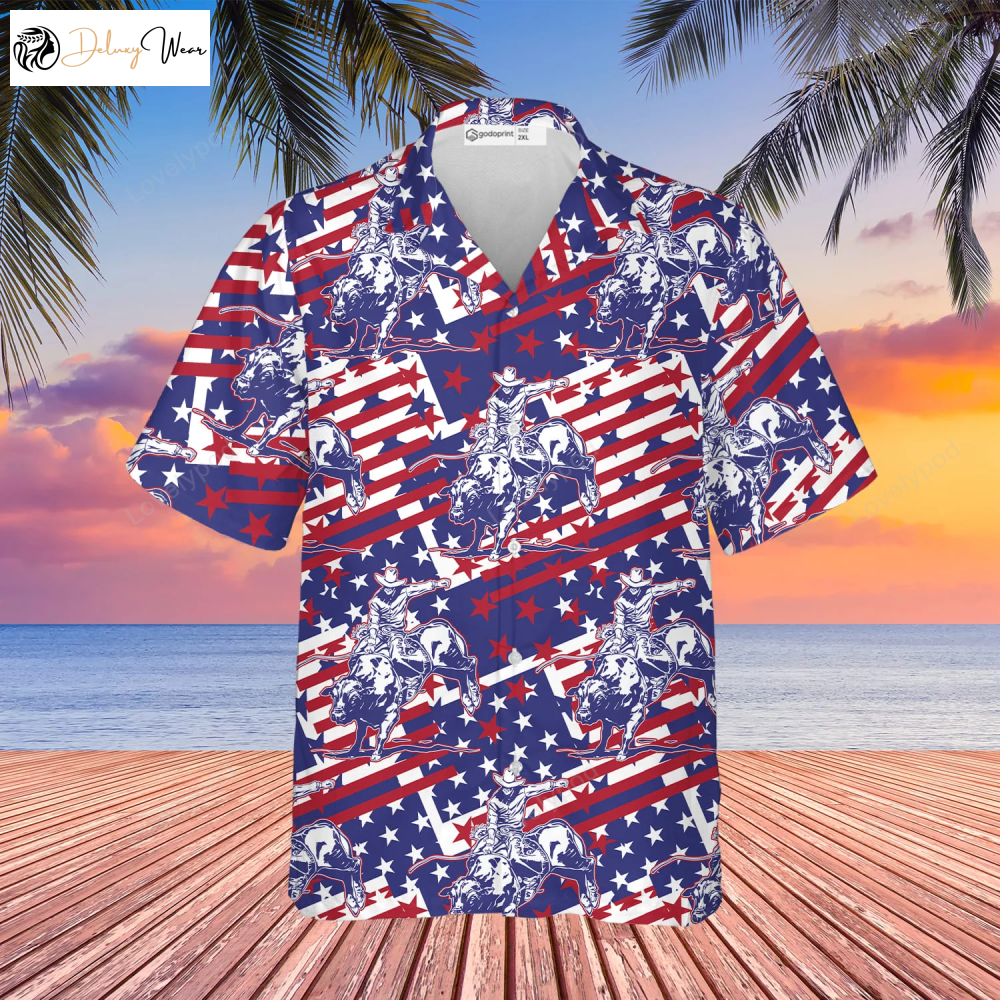 Patriotic American Flag Hawaiian Shirt – Cowboys Button Down Beach Dress Shirts