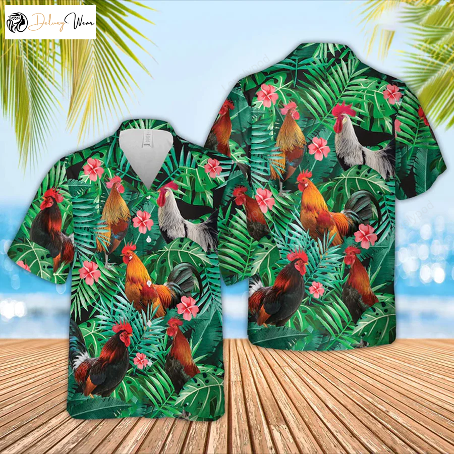 Rooster 3D Hawaiian Shirt – Farm Lover Tropical Gift for Him
