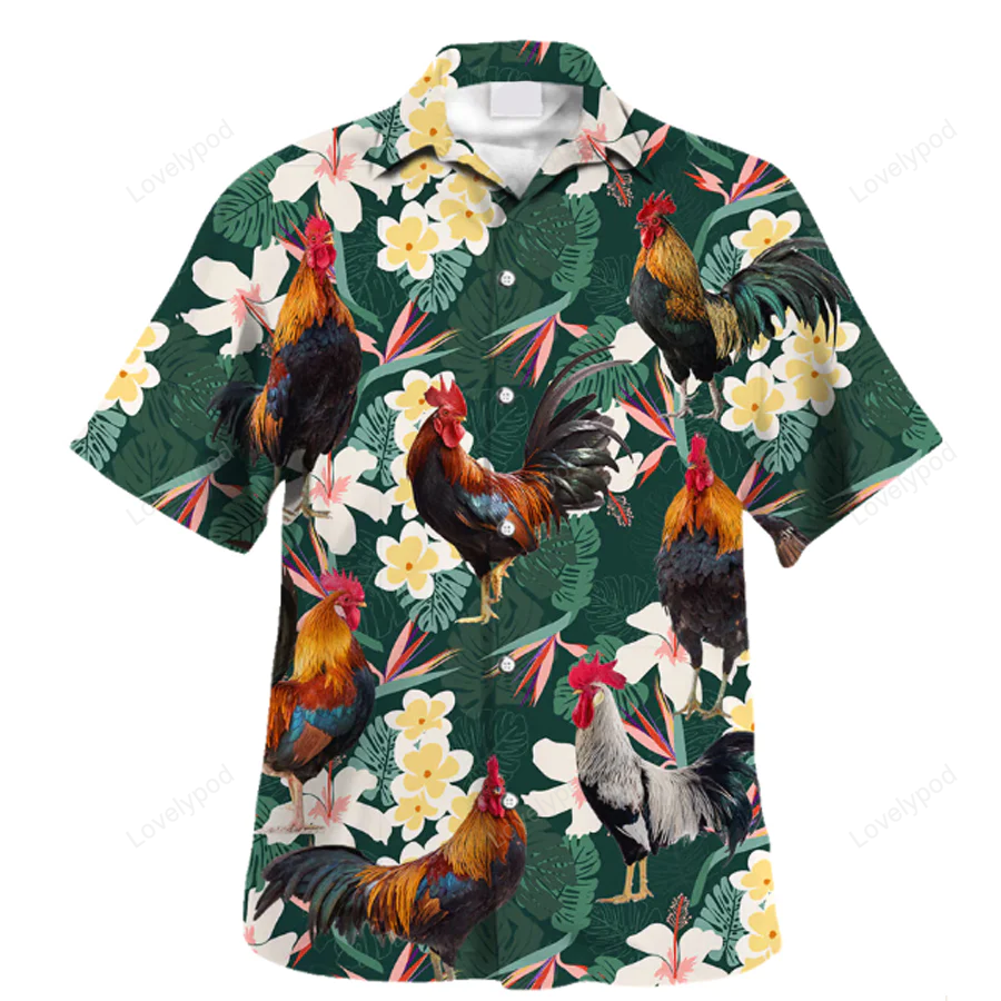 Farm Lover Rooster Hawaiian Shirt: Animal Lover Shirt for Men & Women