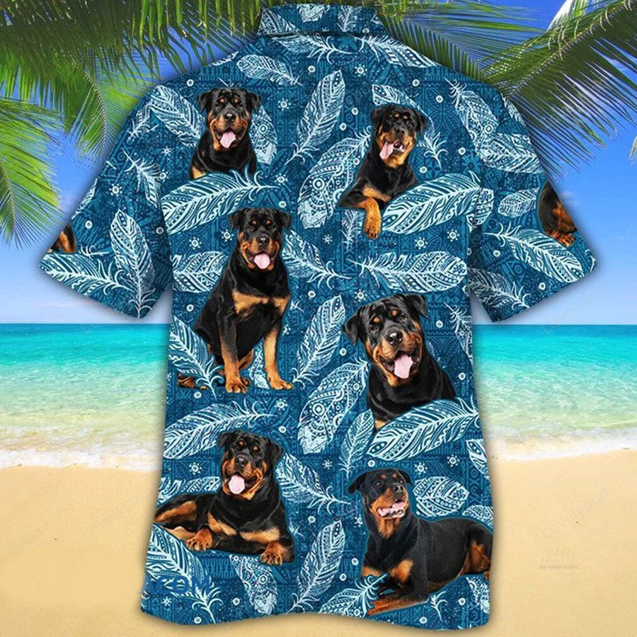 Blue Feather Hawaiian Shirt for Rottweiler Dog Lovers – Hawaii Inspired Apparel