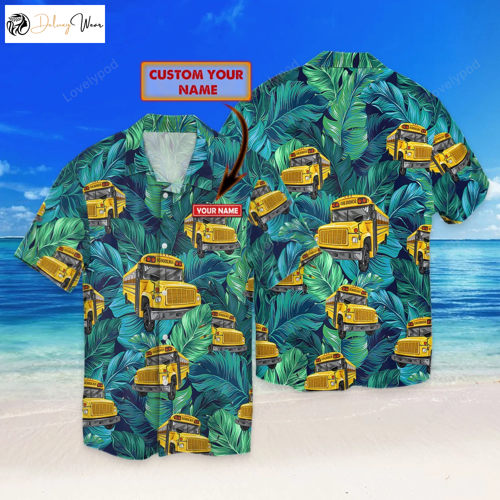 Custom Name 3D Hawaiian Shirt for School Bus Drivers – Stylish & Personalized Attire