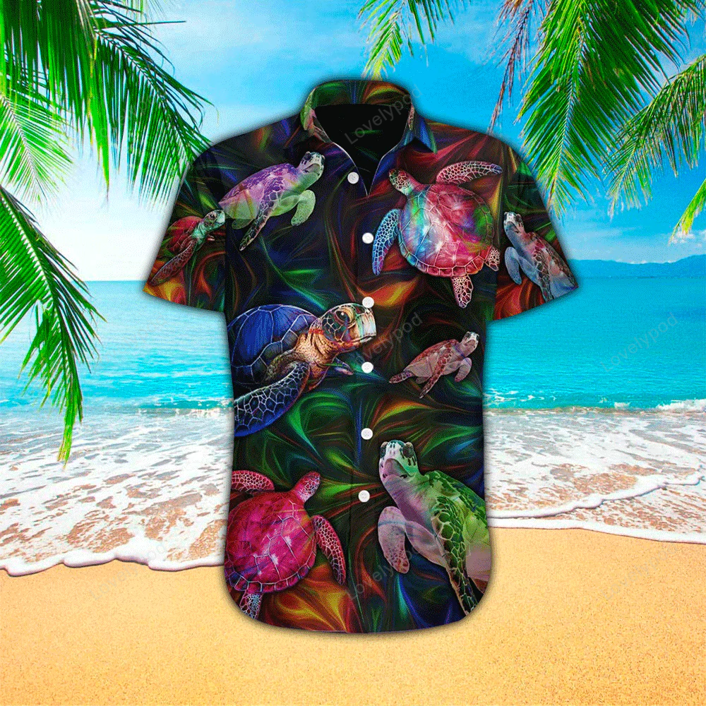 Stylish Sea Turtle Hawaiian Shirt – Tropical Leaf Flower 3D Print Polyester