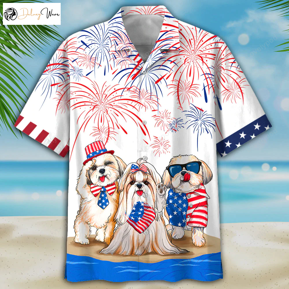 Get Ready for Independence Day with USA Patriotic Shih Tzu Hawaiian Shirts