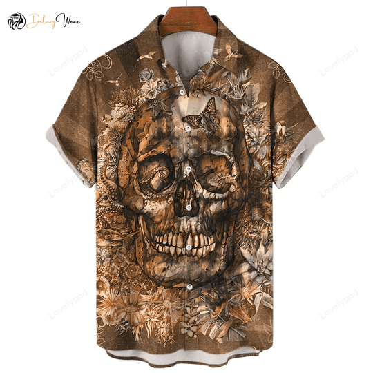 Vintage Skull Hawaiian Shirt for Men – Short Sleeve Aloha Shirt Perfect Gift for Skull Lovers