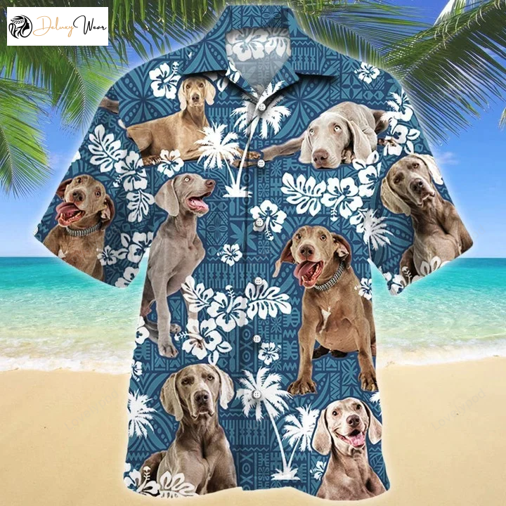 Stylish Smart Weimaraner Dog Lovers Hawaiian Shirt – Summer Mens Button Down Short Sleeve