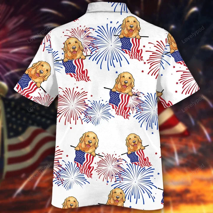 Stylish Smiley Face Golden Retriever Hawaiian Shirt – Perfect for 4th of July!