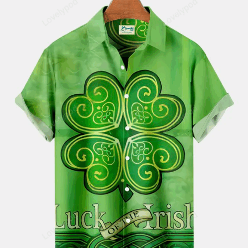 St Patrick s Day Short Sleeve Casual Shirt – Shamrock & Irish Hawaiian Design