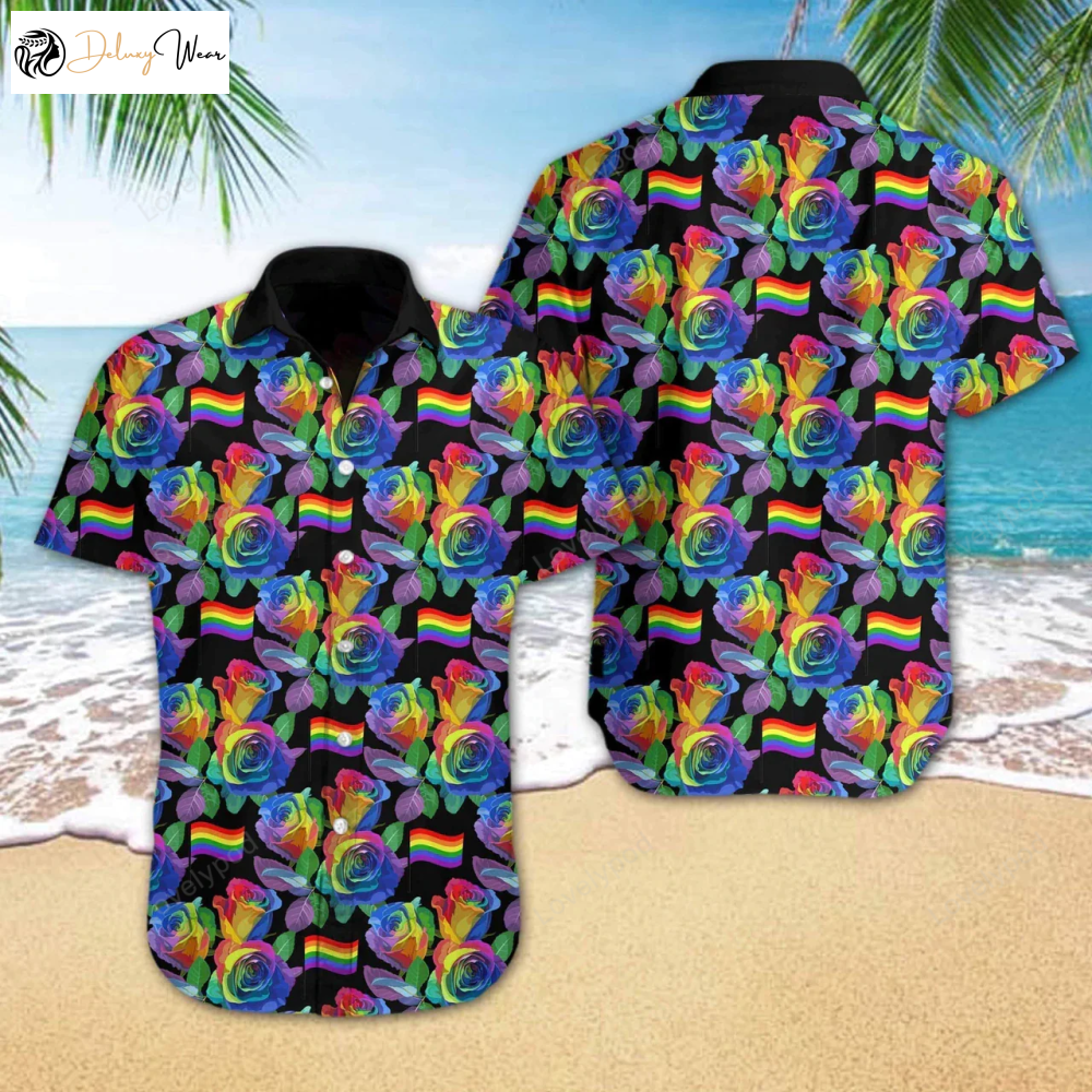 Stylish LGBT Rose Hawaiian Shirt – Perfect for Summer Lesbian Gay LGBT Shirt