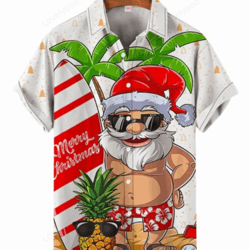 Summer Santa Claus Hawaiian Shirt for Men – Sunbathing Print Fun & Stylish