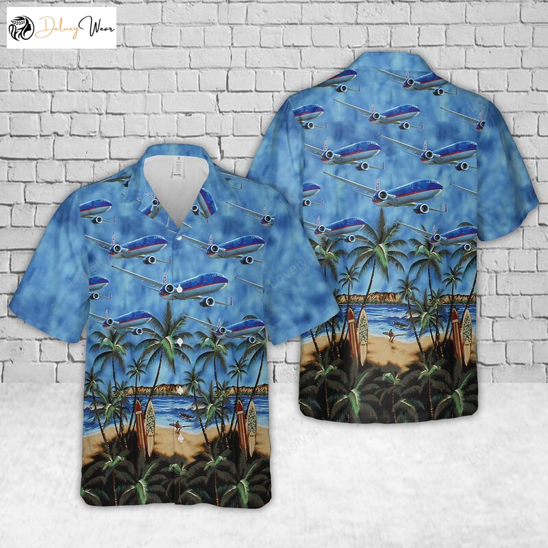 Men s Sun Country Airlines Hawaiian Shirt: Boeing 737-800 Casual Short Sleeve