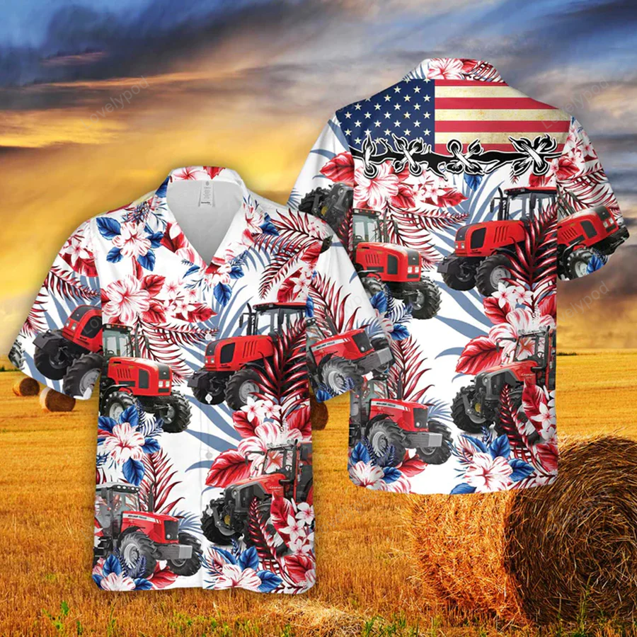 Beach-Printed Tractor 3D Hawaiian Shirt for Men & Women – Fun & Stylish Summer Attire