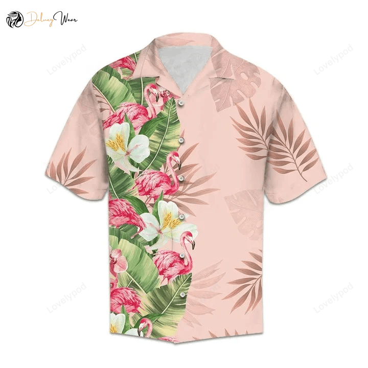 Stylish Tropical Flamingo & Banana Leaf Hawaiian Shirt: Perfect Beachwear for Summer