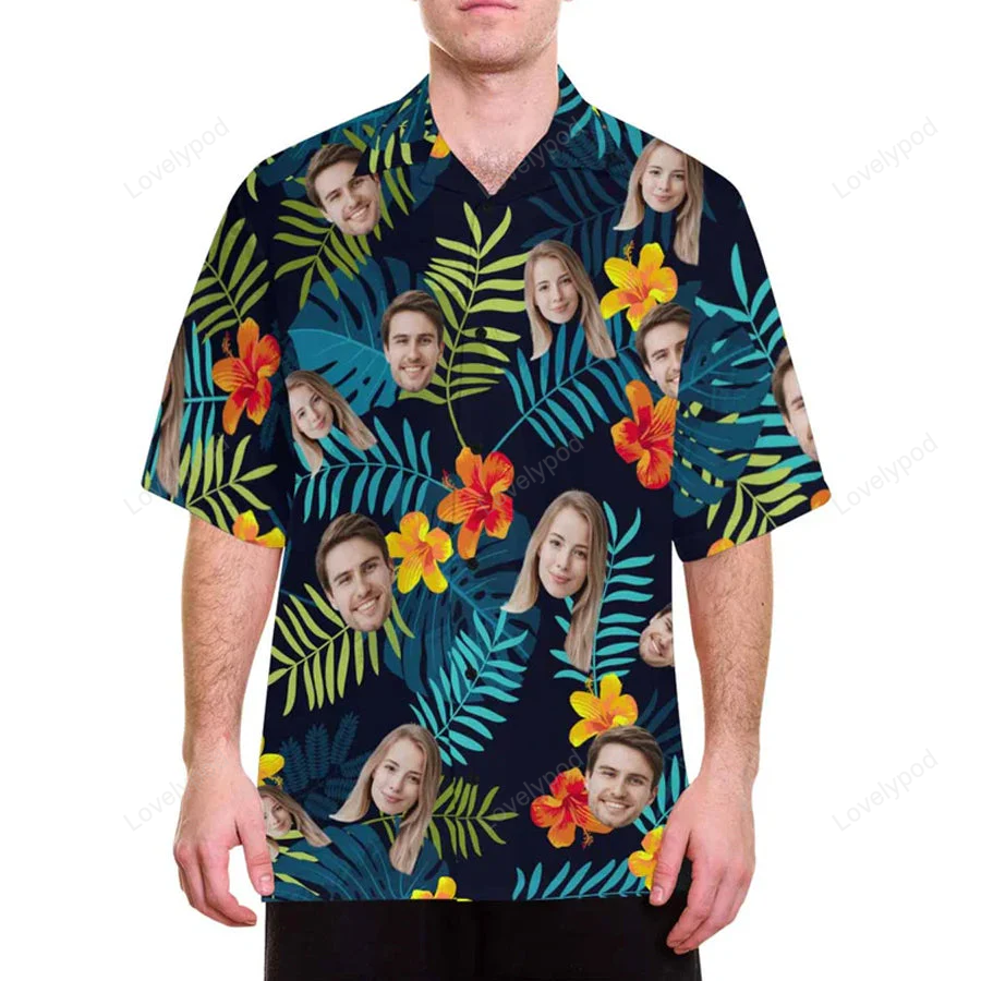 Custom Tropical Flower Hawaiian Shirt – Personalize Face & Photo for Summer Vacation