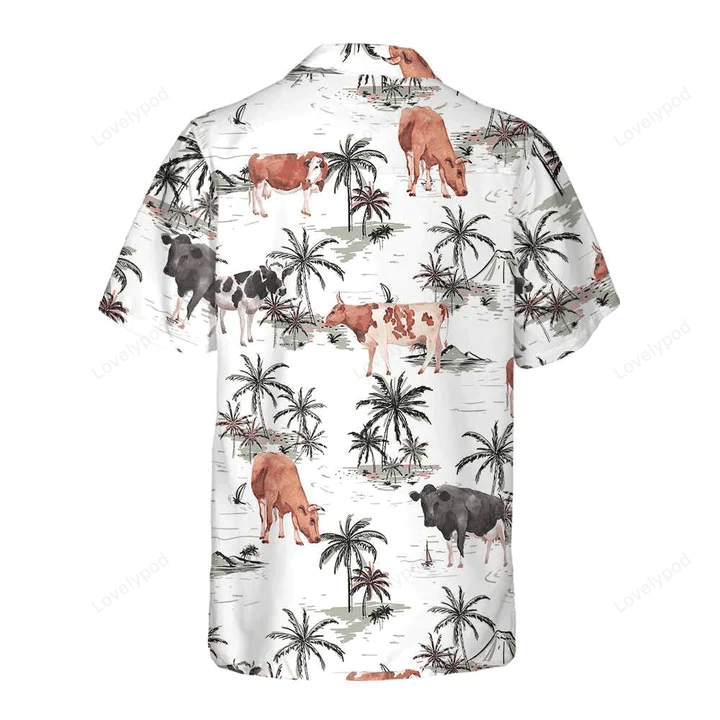 Vibrant Tropical Island & Cows 3D Hawaiian Shirt – All-Printed Design