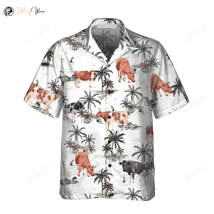 Vibrant Tropical Island & Cows 3D Hawaiian Shirt – All-Printed Design