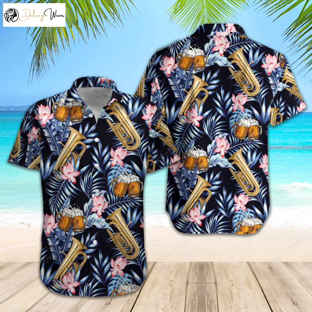 Tuba Beer Summer Cool Leaf Hawaiian Shirt – Slim Fit Short Sleeve Full Print Casual Shirt