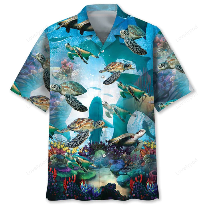 Turtle Ocean Hawaiian Shirt – Unisex Summer Beach Casual Short Sleeve Vacation Shirt