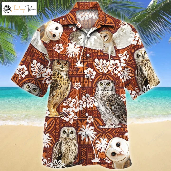 Vintage Night Owl Red Tribal Hawaiian Shirt: Stylish & Unique Retro Design