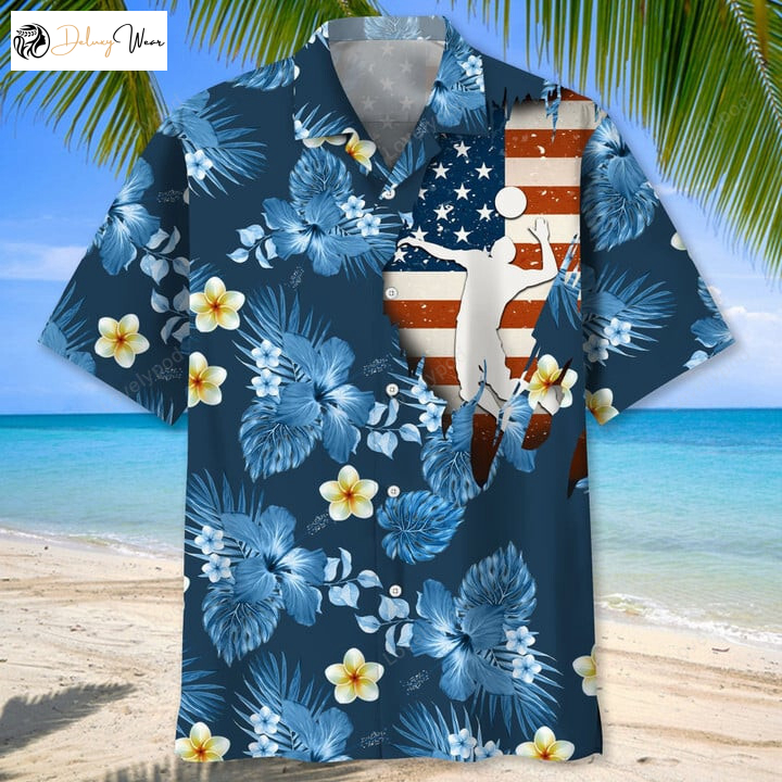 Volleyball American Flag Flower Hawaiian Shirt – Sports Team Group Shirts